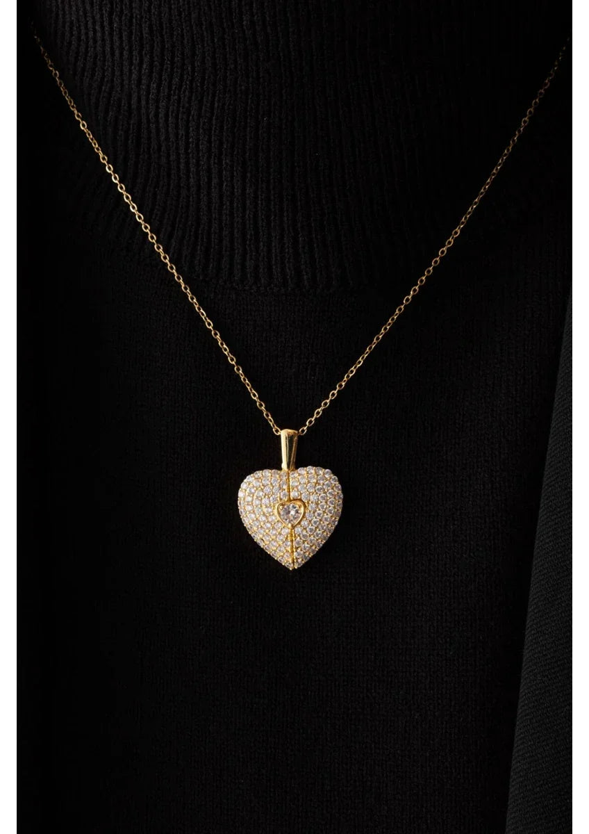 💖 Elegant Gold Heart Pendant Necklace – Crystal Heart Charm with Chain for Women 💎✨
